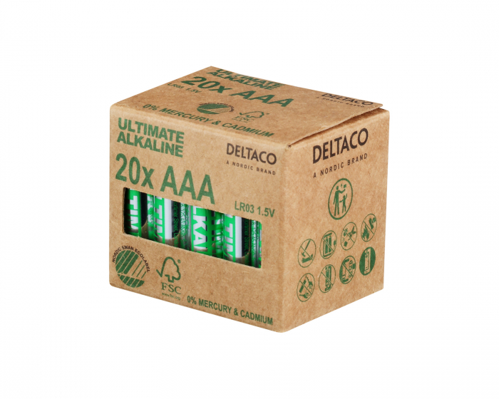 Deltaco Ultimate Alkaline AAA-batteri, 20-pack