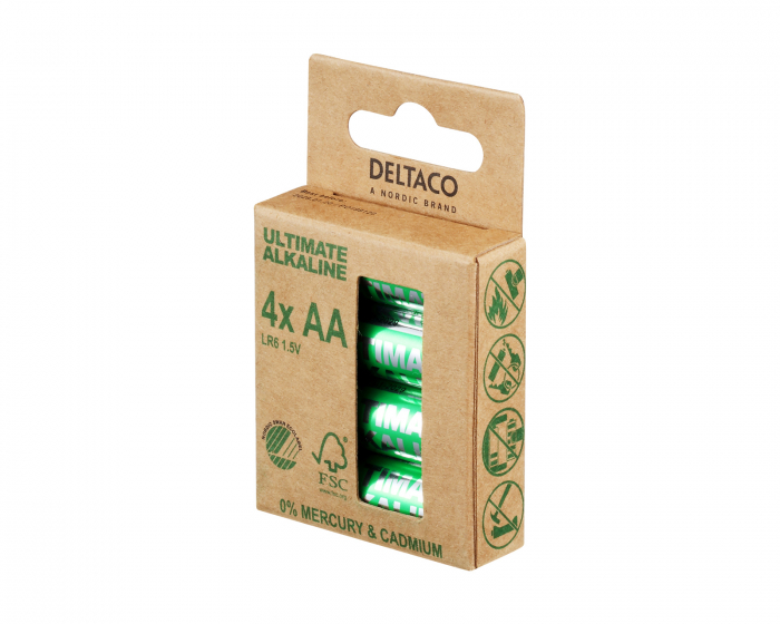 Deltaco Ultimate Alkaline AA-batteri, 4-pack