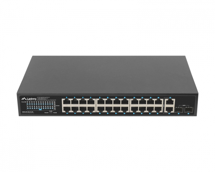 Lanberg Nettverkswitch 24-portar, 1GB POE+/2X GB 2X SFP RACK 19” Gigabit Ethernet 360W