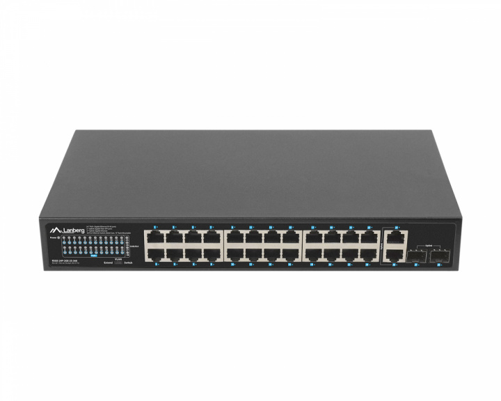 Lanberg Nettverkswitch 24-portar, 1GB POE+/2X GB 2X SFP RACK 19” Gigabit Ethernet 360W
