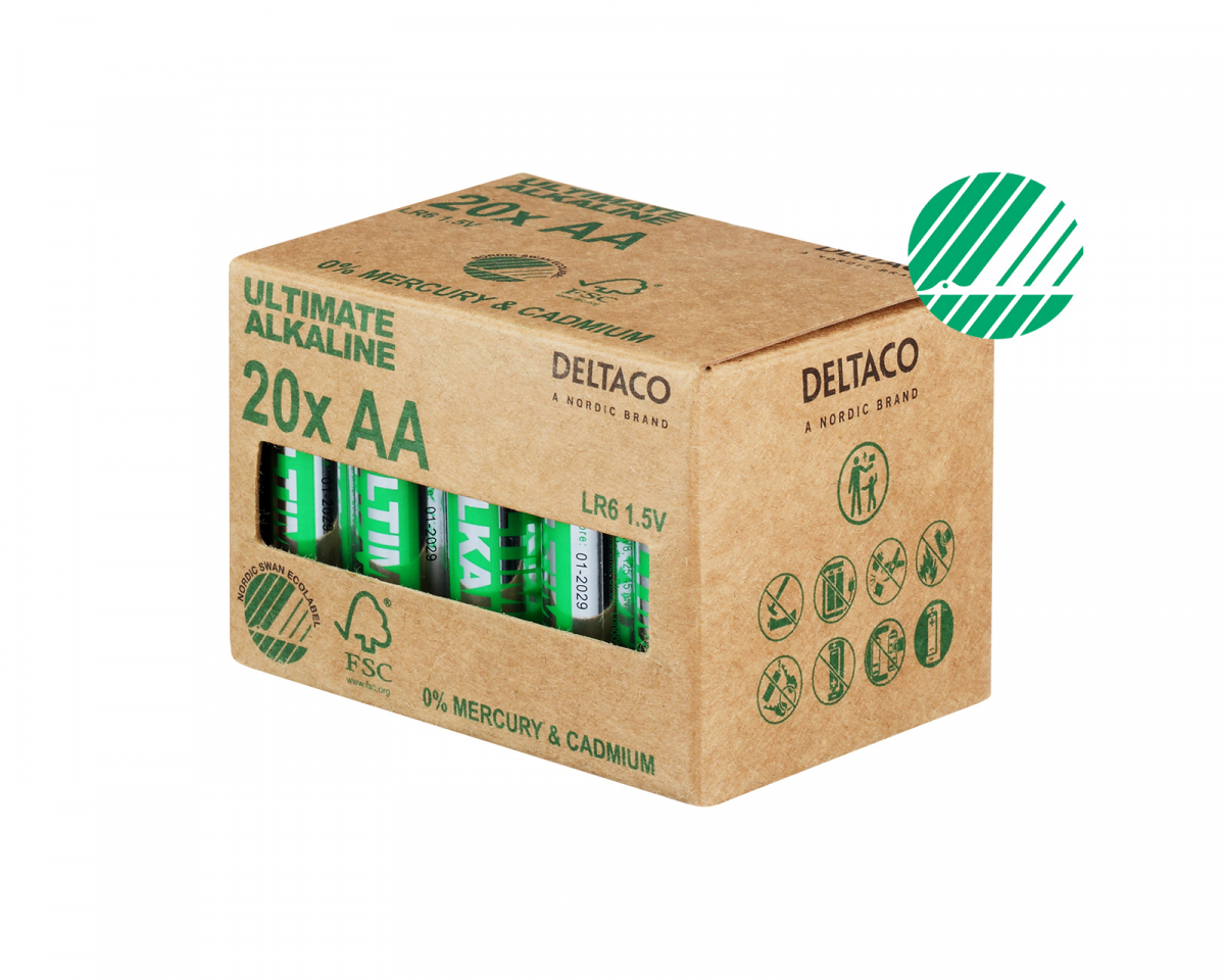 Deltaco Ultimate Alkaline AA-batteri, 20-pack