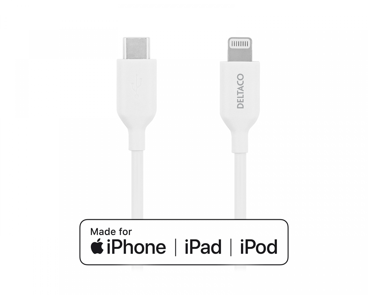 Deltaco USB-C til Lightning MFi - Ladekabel 1m - Hvit