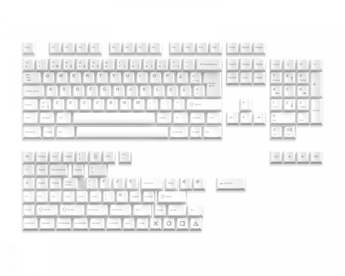 MaxCustom Shine Through Double-shot PBT Keycaps Set - Hvit