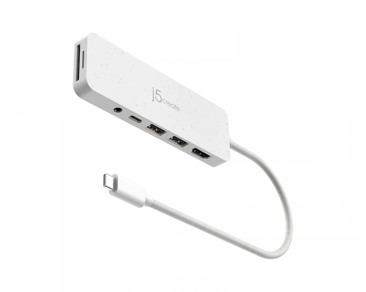 j5create USB-C Multi-Port Hub med 60W Strømforsyning - Hvit