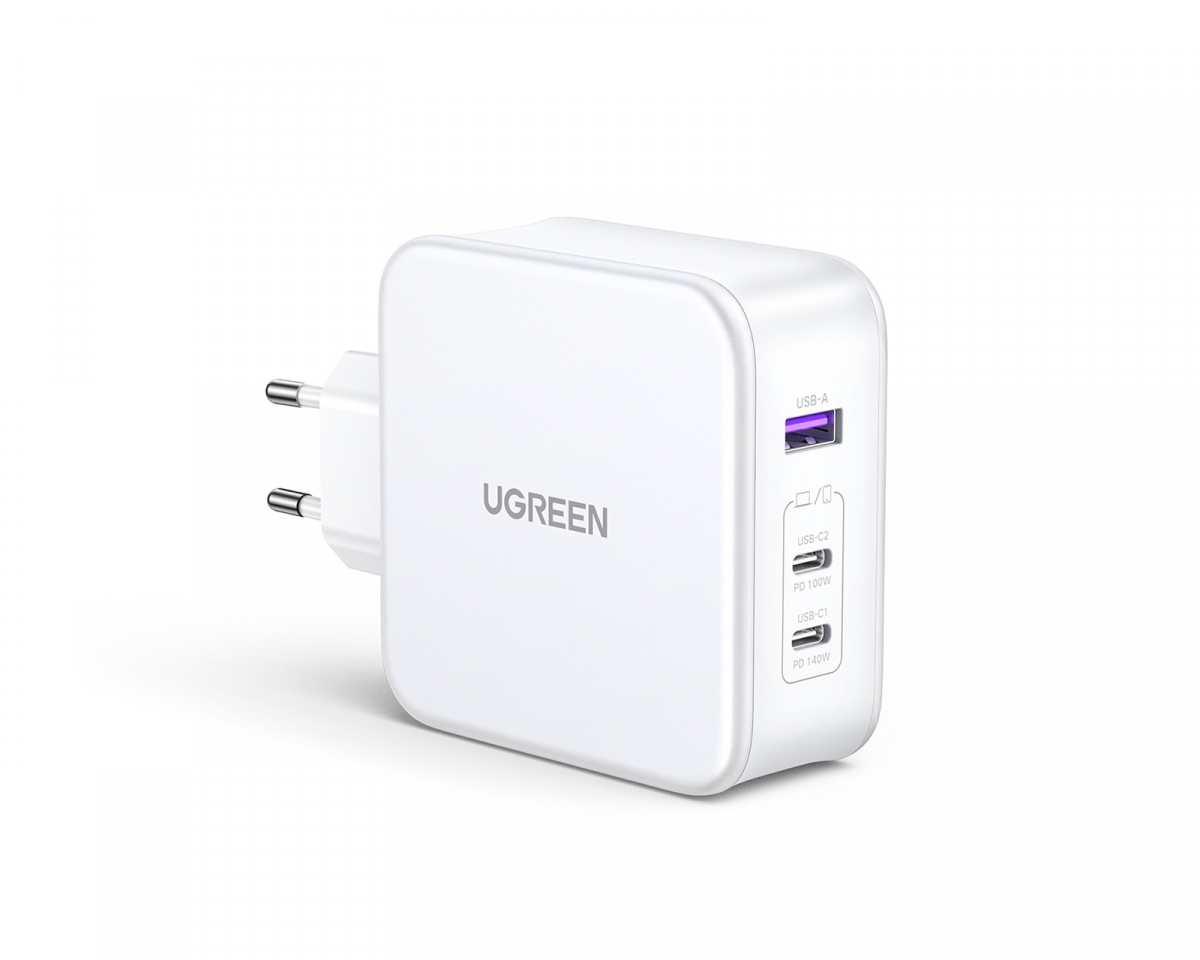 UGREEN Nexode 140W USB-C PD GaN - 3-Port Vegglader + USB-C Kabel 1.5m - Hvit