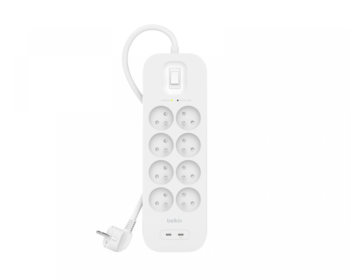 Belkin Strømuttak med Overspenningsvern - 8 porter - Dual USB-C PD