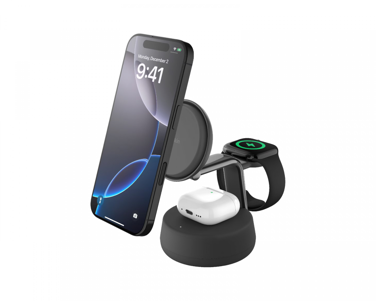 Belkin UltraCharge Pro 3-i-1 Qi2 Ladestasjon - Svart