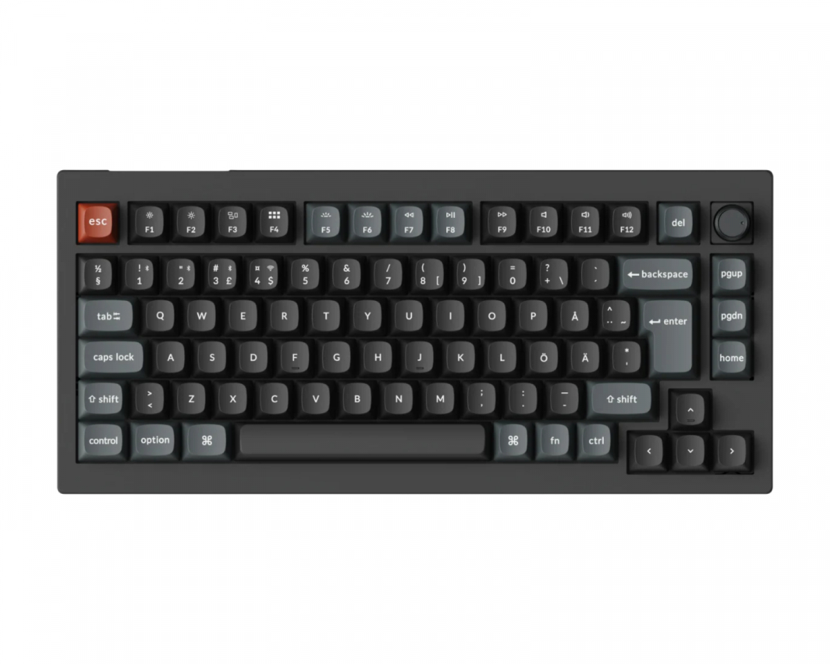 Keychron V1 Ultra 8K Hotswap Knob Trådløst ISO Tastatur - Svart [Silk POM Brown