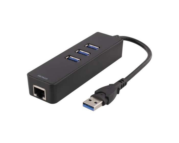 Deltaco USB 3.0 Nettverksadapter & USB Hub 1000Mbps