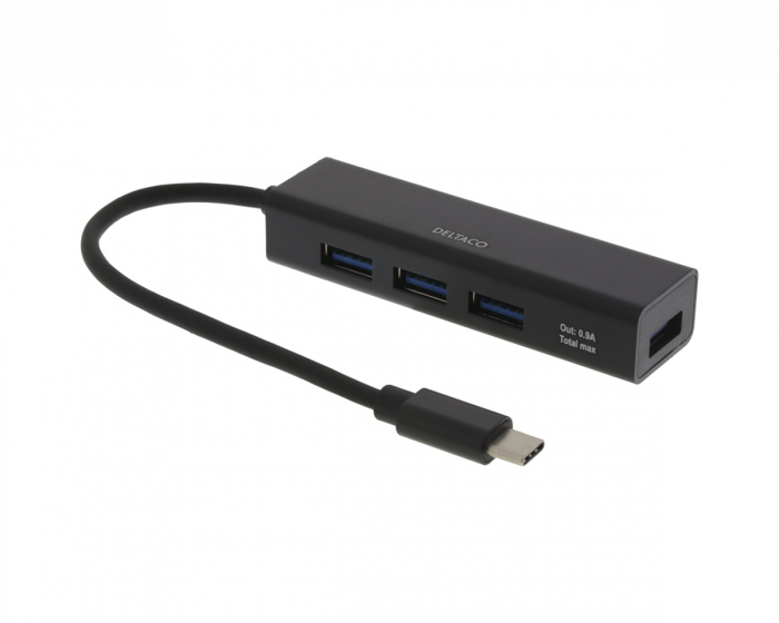 Deltaco USB-C Mini Hub 4xUSB-A Ports - Svart