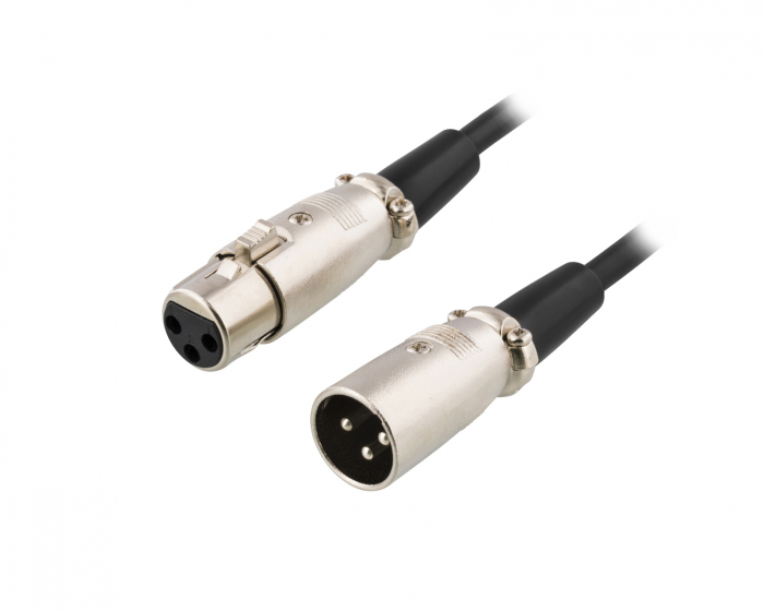 Deltaco XLR Kabel, 3-pin Han - 3-pin Hun, 1m - Svart
