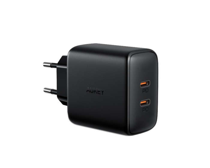 Aukey Wall Charger PA-R1S,  2x USB-C, 20 W - Svart Vegglader