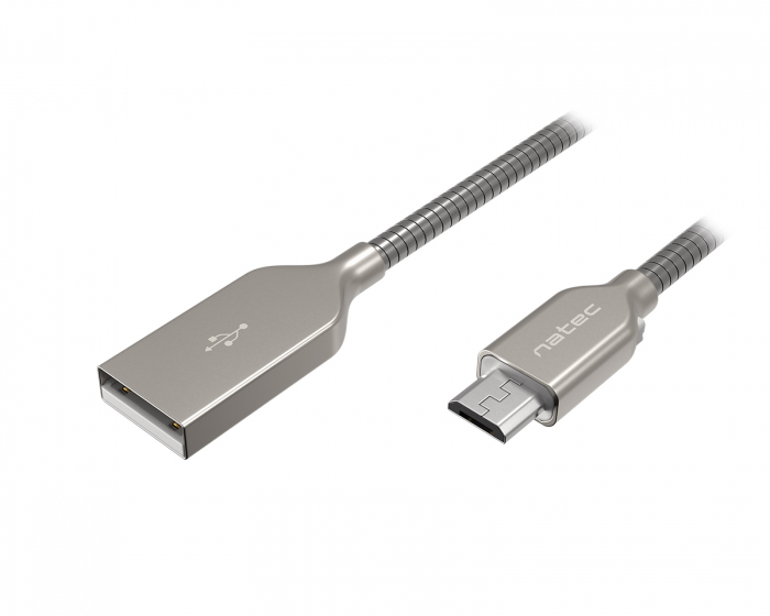 Natec PRATI Ladekabel Micro USB til USB-A 2.0 - Silver 1m