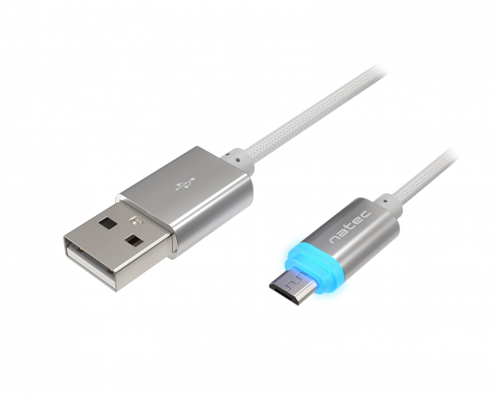 Natec PRATI Ladekabel Micro USB til USB-A 2.0 - Silver LED 1m