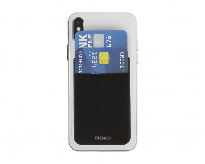 Deltaco Adhesive Card Holder - Svart Bankkortholder til smartphones