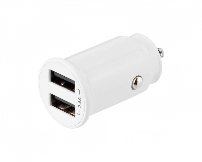 Deltaco Dual USB Car Charger 12W, 2.4A - Hvit Billader