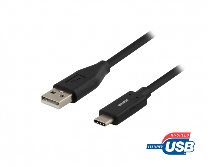 Deltaco USB-C til USB-A 2.0 Kabel Svart - 1 meter