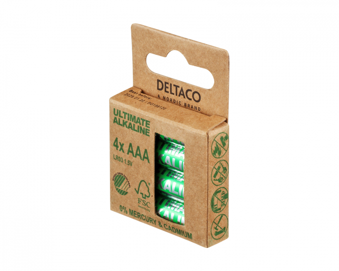 Deltaco Ultimate Alkaline AAA-batteri, 4-pack