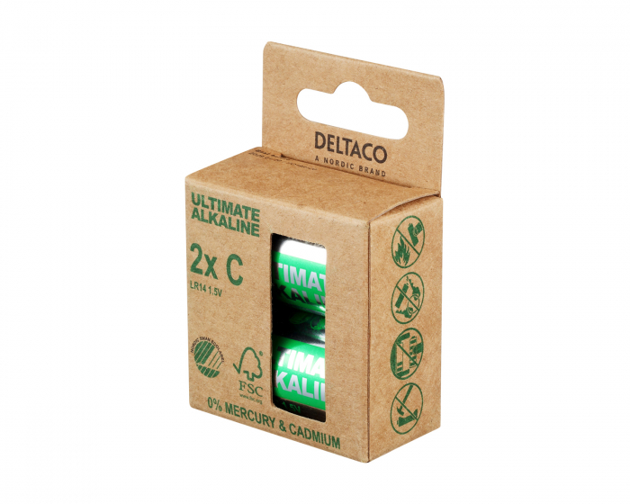 Deltaco Ultimate Alkaline C-batteri, 2-pack