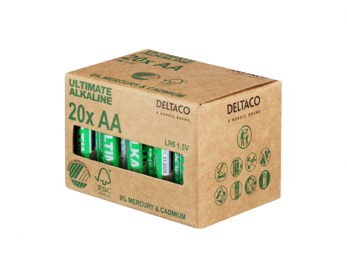 Deltaco Ultimate Alkaline AA-batteri, 20-pack