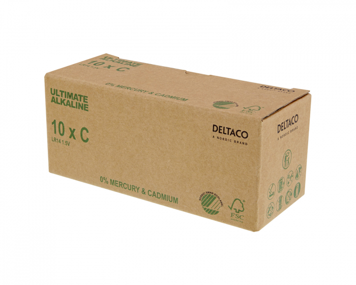 Deltaco Ultimate Alkaline C-batteri, 10-pack (Bulk)