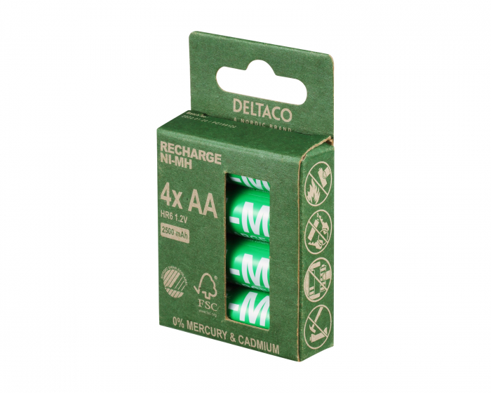 Deltaco Oppladbar AA-batterier, 1000mAh, 4-pack