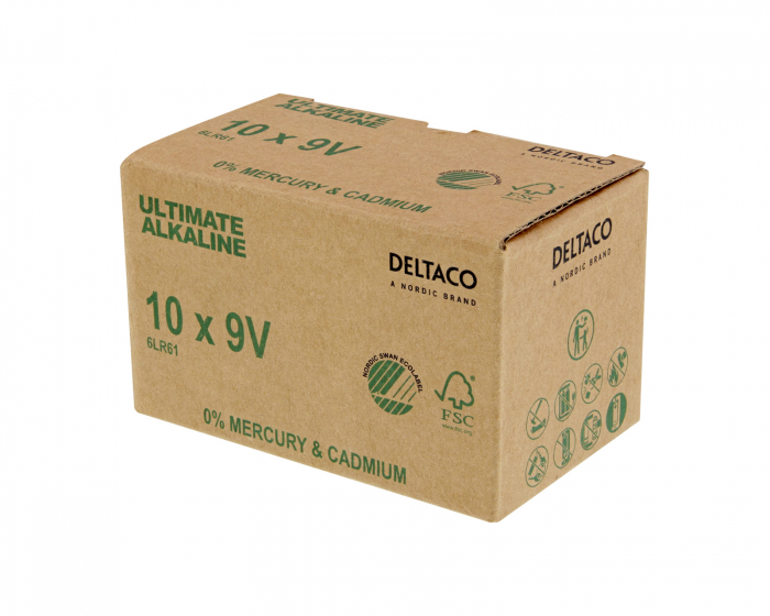 Deltaco Ultimate Alkaline 9V-batteri, 10-pack (Bulk)