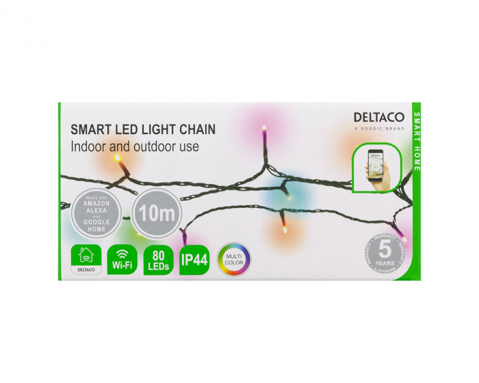 Deltaco Smart Home WiFi-Lyskjede - 10m, 80 RGB LEDs