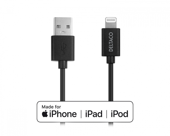 Deltaco USB-A til Lightning MFi - Ladekabel 2m - Svart