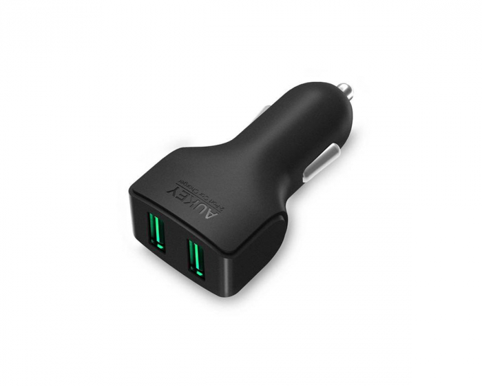 Aukey Car Charger CC-S3, 2xUSB-A, 24 W - Svart Hurtiglader til Bil