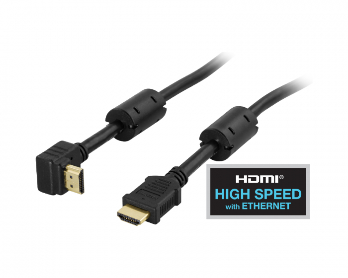 Deltaco Vinklet HDMI Kabel High Speed with Ethernet, 4K, Ultra HD i 60Hz - Svart - 0.5m