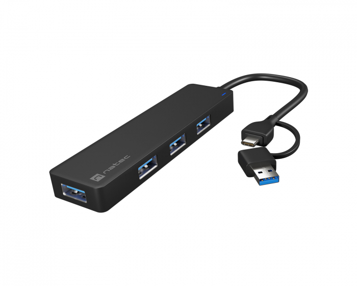 Natec USB-C 3.0 Hub Mayfly Svart + USB-A Adapter