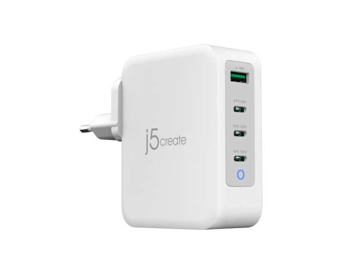 j5create Wall Charger GaN, 130 W, 3x USB-C, 1x USB-A, 4-Port Charger - Vegglader