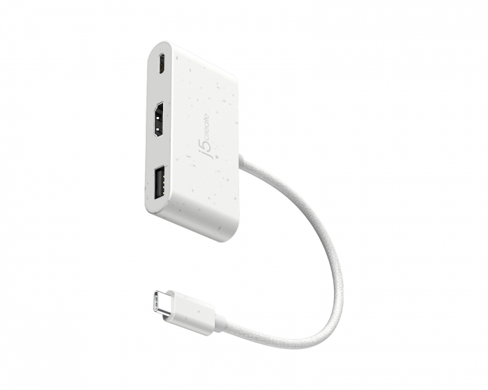 j5create USB-C til HDMI 4K og USB Type-A med 90 W Strømforsyning - Hvit