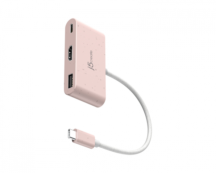 j5create USB-C til HDMI 4K og USB Type-A med 90 W Strømforsyning - Rosa