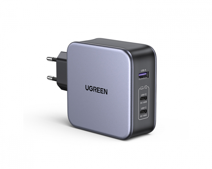 UGREEN Nexode 140W USB-C PD GaN - 3-Port Vegglader + USB-C Kabel 1.5m - Svart