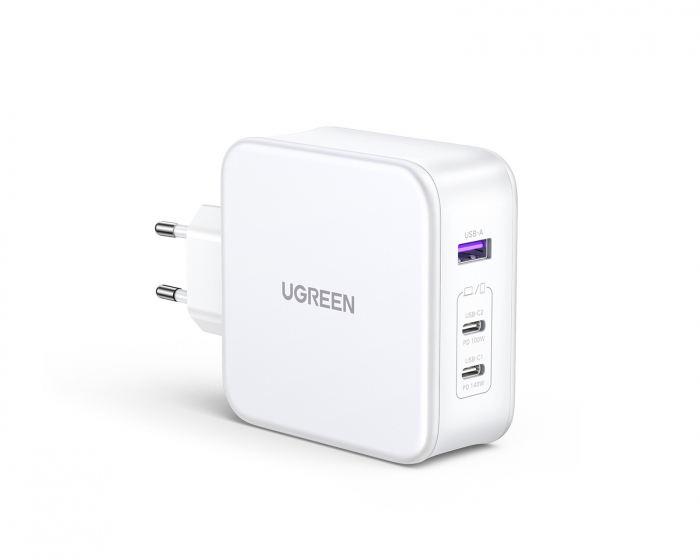 UGREEN Nexode 140W USB-C PD GaN - 3-Port Vegglader + USB-C Kabel 1.5m - Hvit