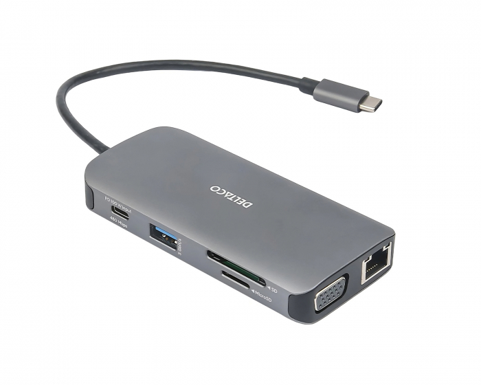 Deltaco USB-C Dockningsstation med 9 Porter - Grå