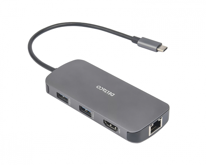 Deltaco USB-C Dockningsstation med 8 Porter - Grå