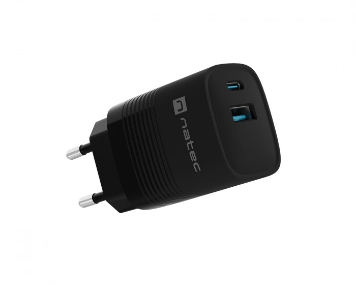 Natec Ribera GaN USB-A & USB-C Lader - 30W - Svart