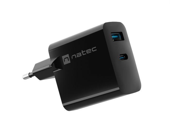 Natec Ribera GaN USB-A & USB-C Lader - 65W - Svart