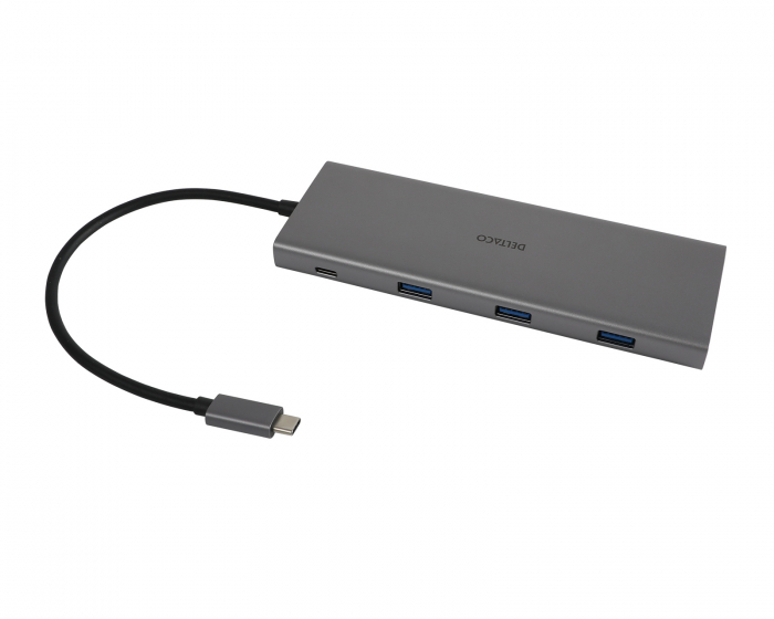 Deltaco USB-C Dockningsstation med 12 Porter - Grå