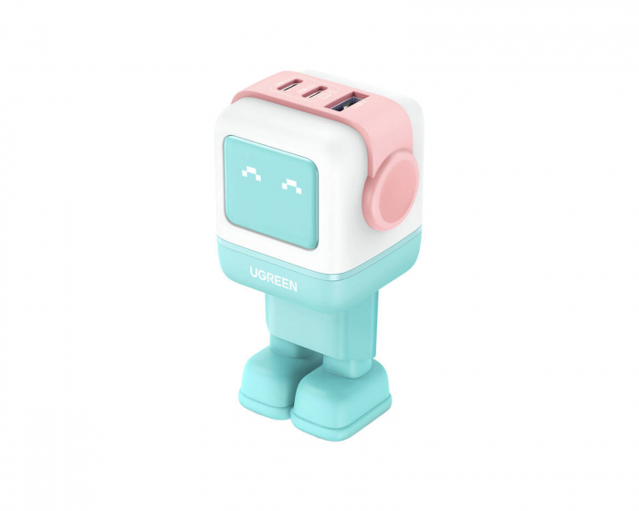 UGREEN Uno Robot GaN 65W Hurtiglader - 3 port - Rosa/Blå