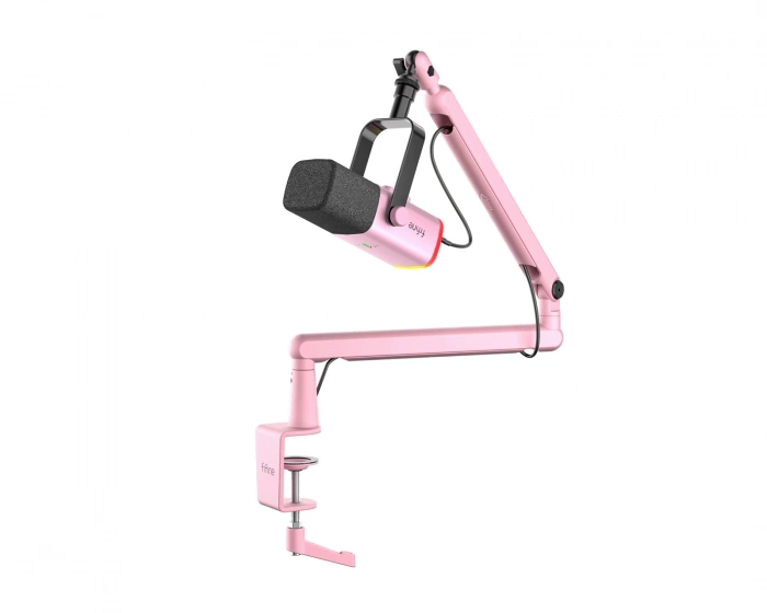 Fifine TAM8 Dynamisk Mikrofon med Mikrofonstativ - Rosa