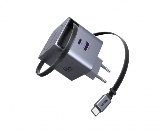 UGREEN 65W GaN Hurtiglader med Uttrekkbar Kabel