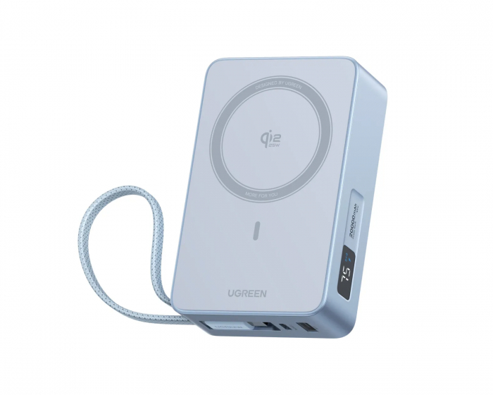 UGREEN MagFlow Qi2.2 25W 20000mAh Powerbank med uttrekkbar kabel