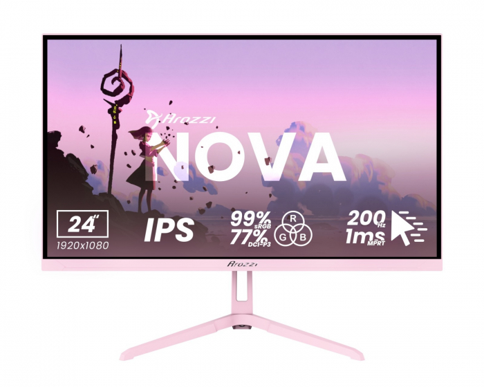 Arozzi Nova 24“ IPS 1920x1080 200Hz Gaming-skjerm - Rosa