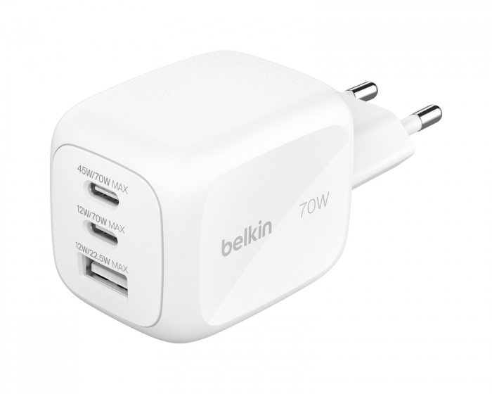 Belkin BoostCharge Pro GaN 70W Vegglader med reiseadapter