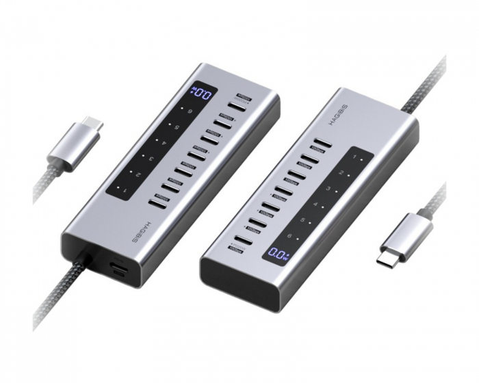 Hagibis USB-C-hub med ladestasjon og LED-skjerm