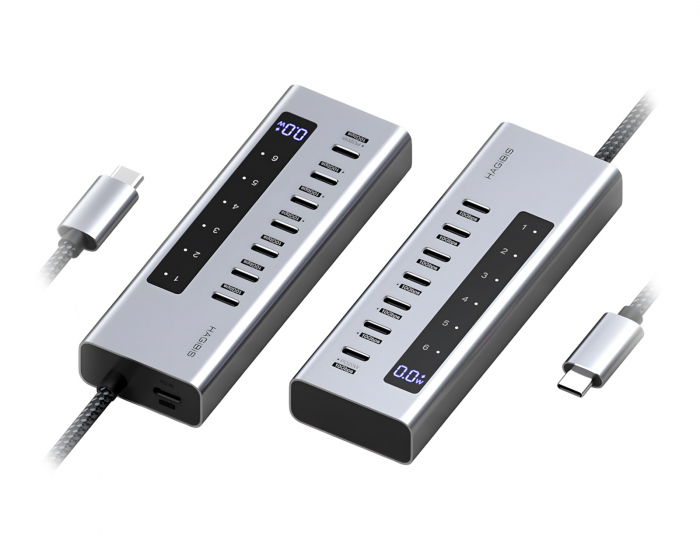 Hagibis USB-C-hub med Ladestasjon og LED-skjerm